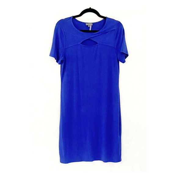 Vince Camuto Short Sleeve Peephole Yoke Lapis Blue Knit Dress Size Medium - Picture 6 of 8